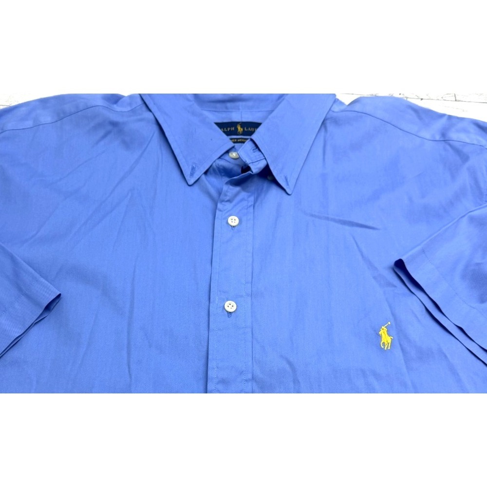 Polo Ralph Lauren Shirt Mens 2XLT Blue Feather Weight Twill Preppy Yellow Pony